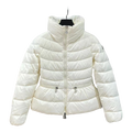 Moncler Drawstring-Waist Stand-Collar Puffer Jacket | Ivory | Sculpted Silhouette