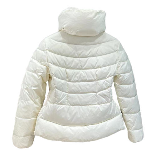 Moncler Drawstring-Waist Stand-Collar Puffer Jacket | Ivory | Sculpted Silhouette