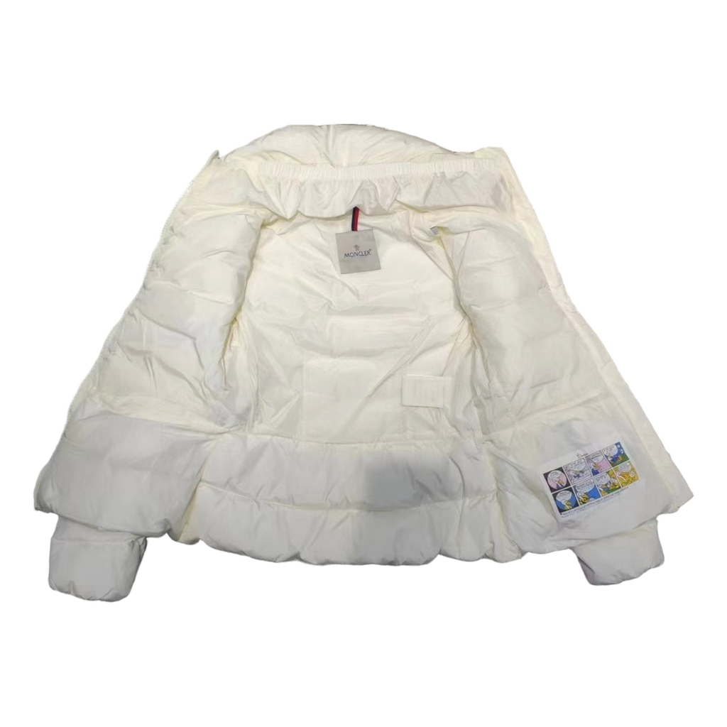 Moncler Drawstring-Waist Stand-Collar Puffer Jacket | Ivory | Sculpted Silhouette