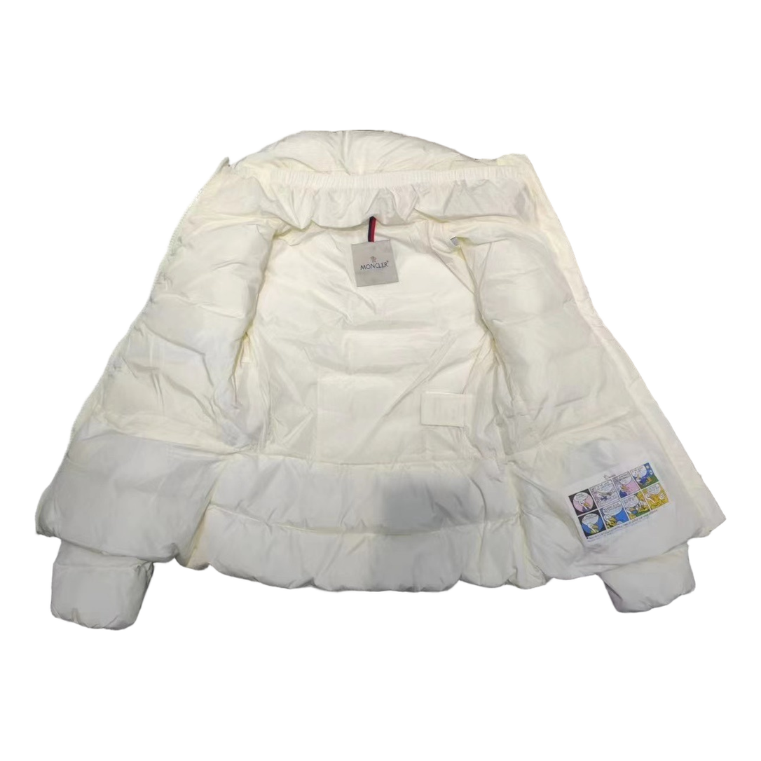 Moncler Drawstring-Waist Stand-Collar Puffer Jacket | Ivory | Sculpted Silhouette