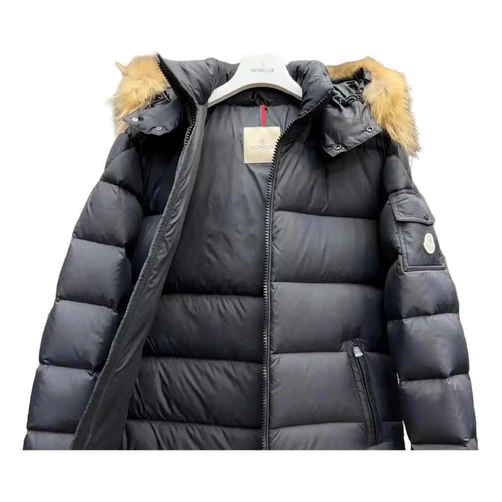 Moncler Fur-Trim Hooded Short Puffer Jacket | Black | Cropped Silhouette