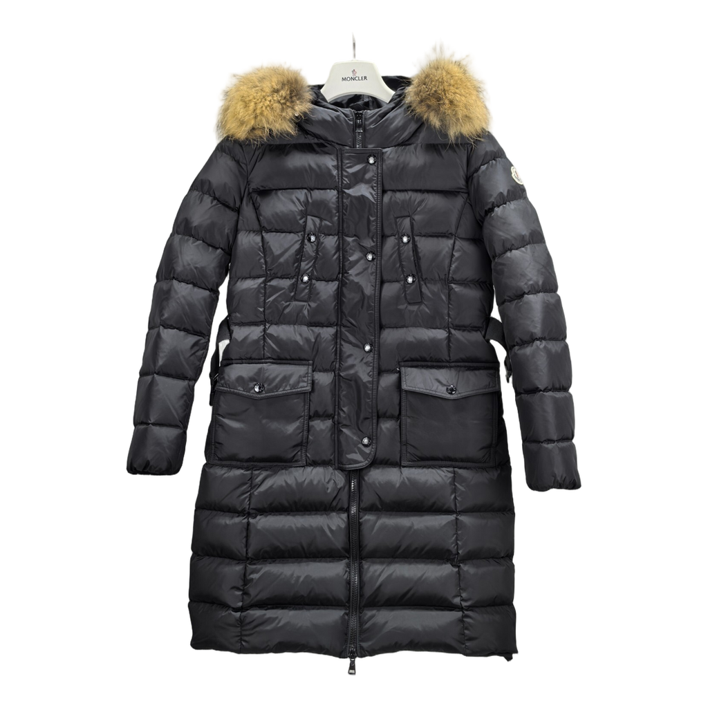 Moncler Four-Pocket Fur-Trim Hooded Long Puffer Coat | Black | Full Length