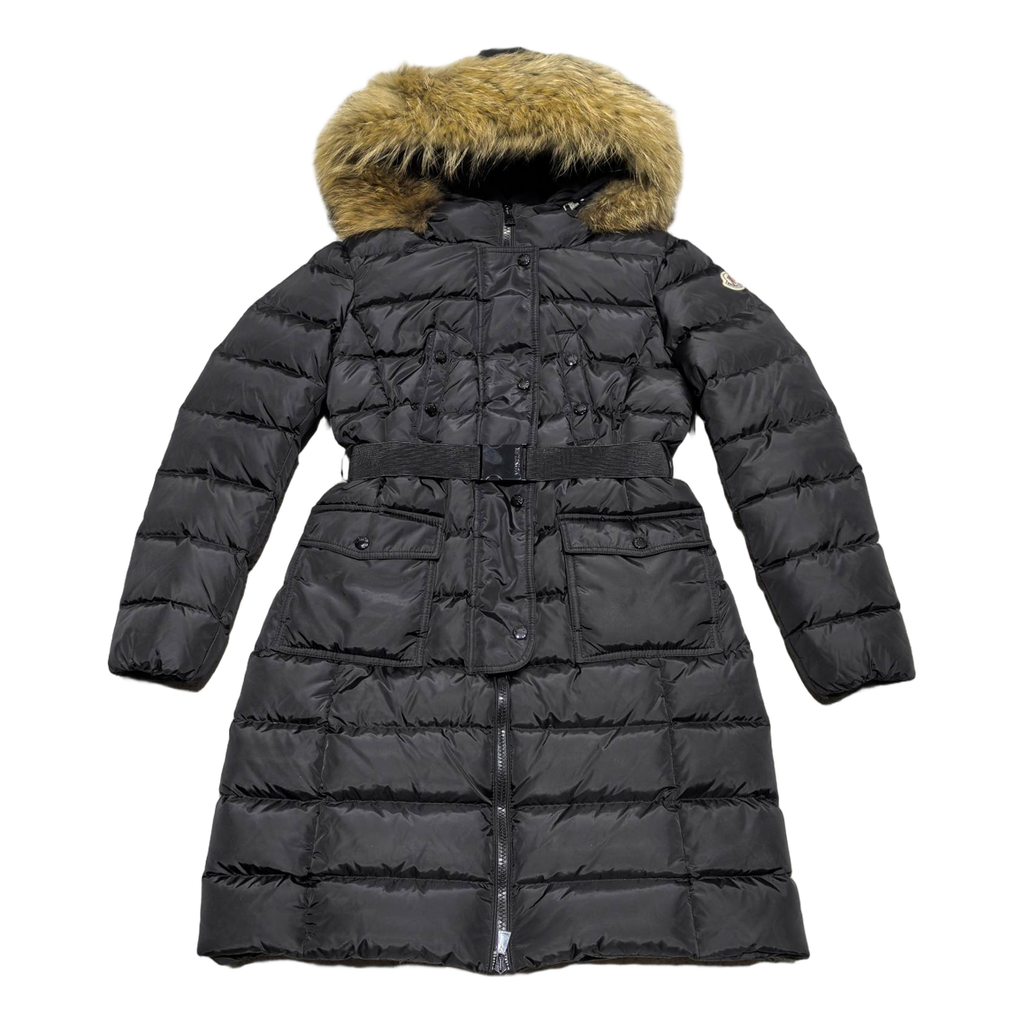 Moncler Four-Pocket Fur-Trim Hooded Long Puffer Coat | Black | Full Length