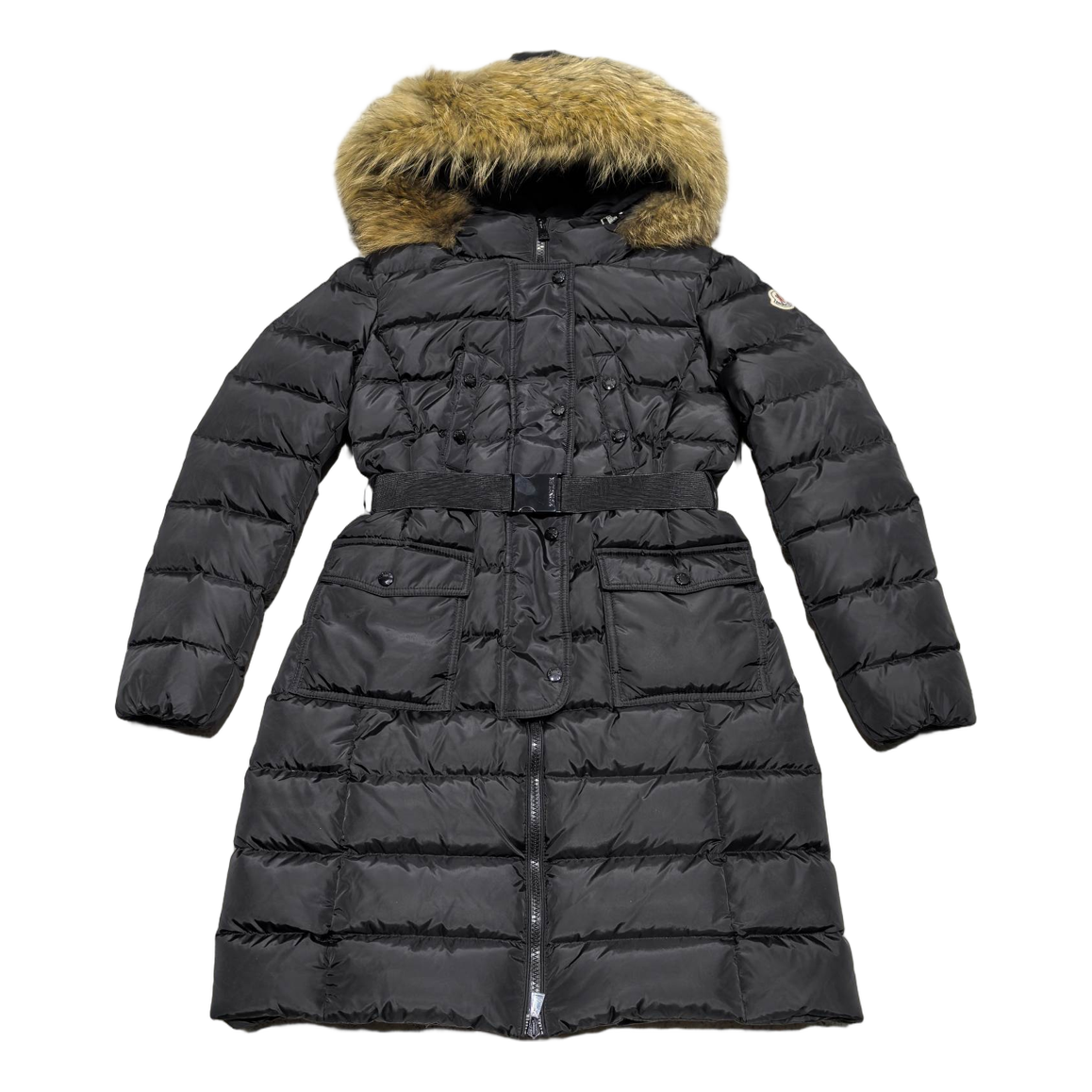 Moncler Four-Pocket Fur-Trim Hooded Long Puffer Coat | Black | Full Length