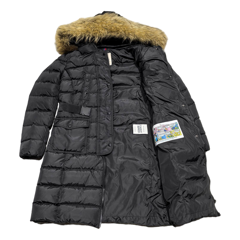 Moncler Four-Pocket Fur-Trim Hooded Long Puffer Coat | Black | Full Length
