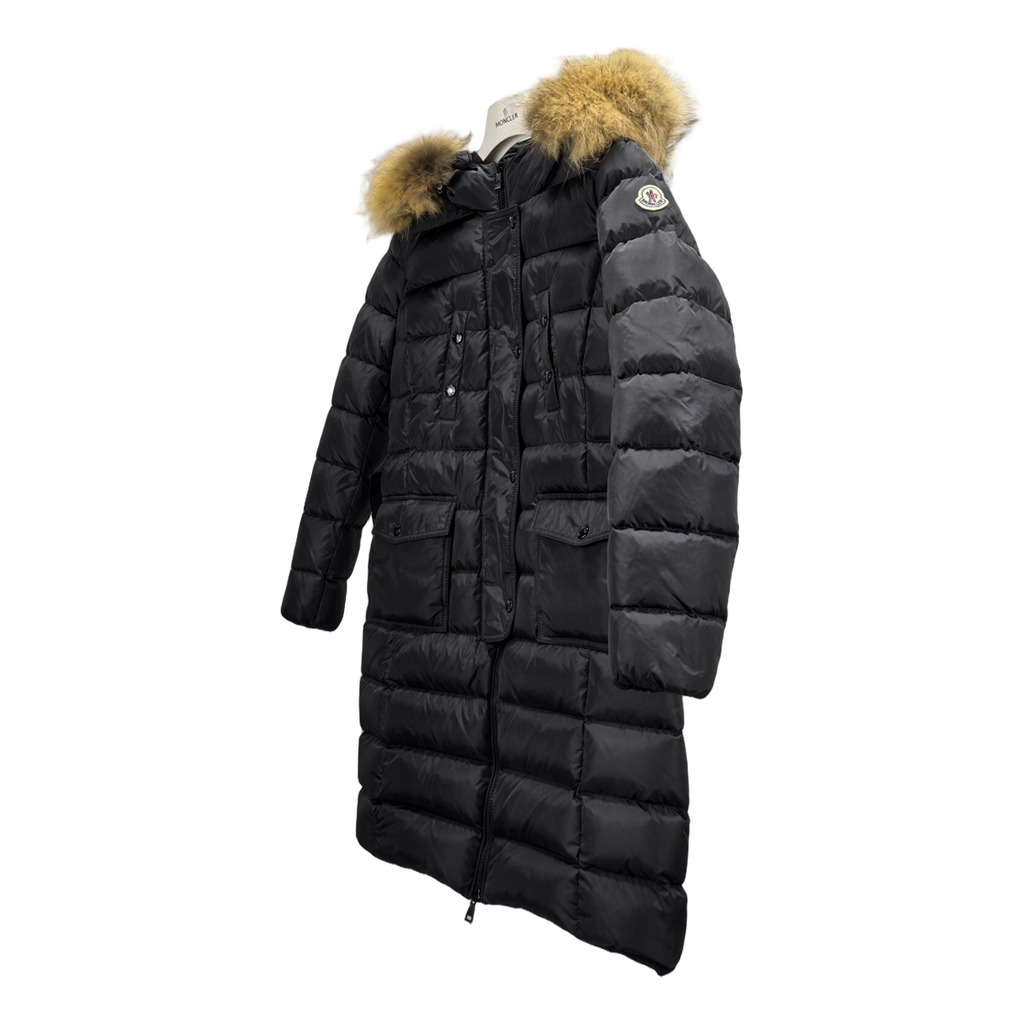 Moncler Four-Pocket Fur-Trim Hooded Long Puffer Coat | Black | Full Length