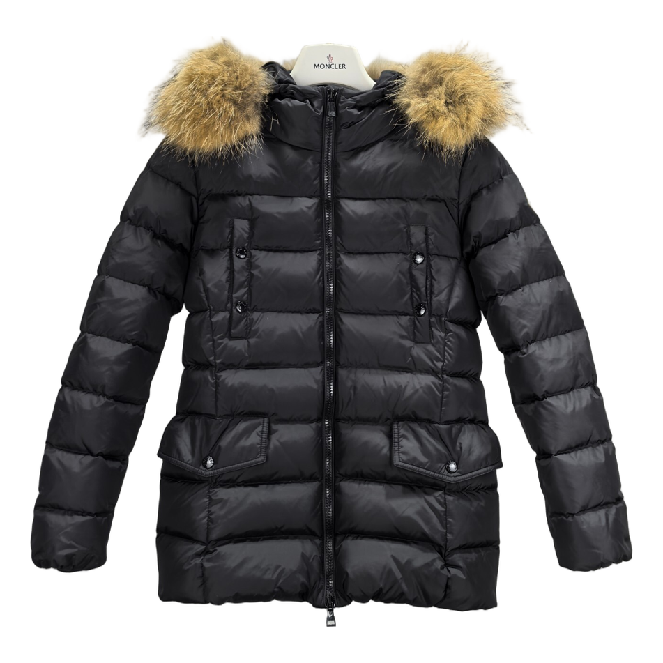 Moncler Four-Pocket Belted Fur-Trim Puffer Jacket | Black | Belted Waist