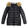 Moncler Four-Pocket Belted Fur-Trim Puffer Jacket | Black | Belted Waist