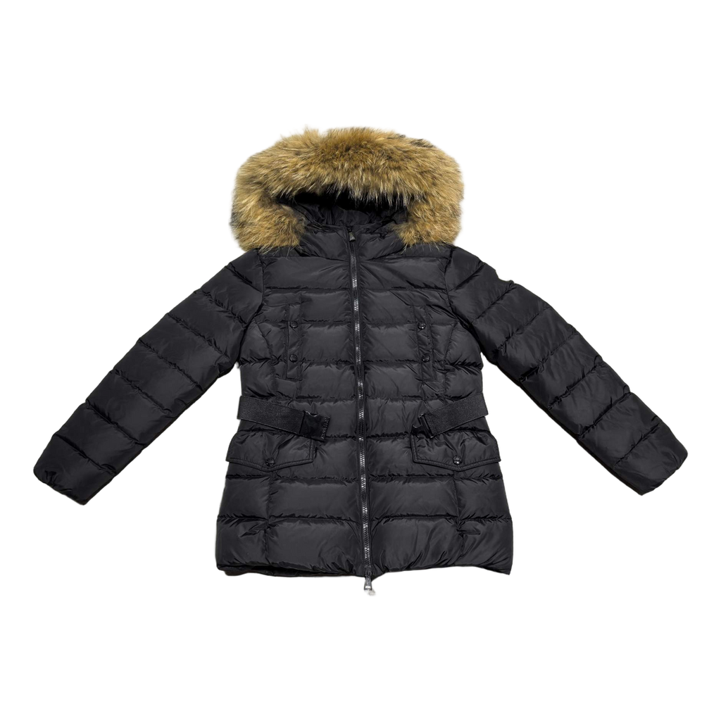 Moncler Four-Pocket Belted Fur-Trim Puffer Jacket | Black | Belted Waist