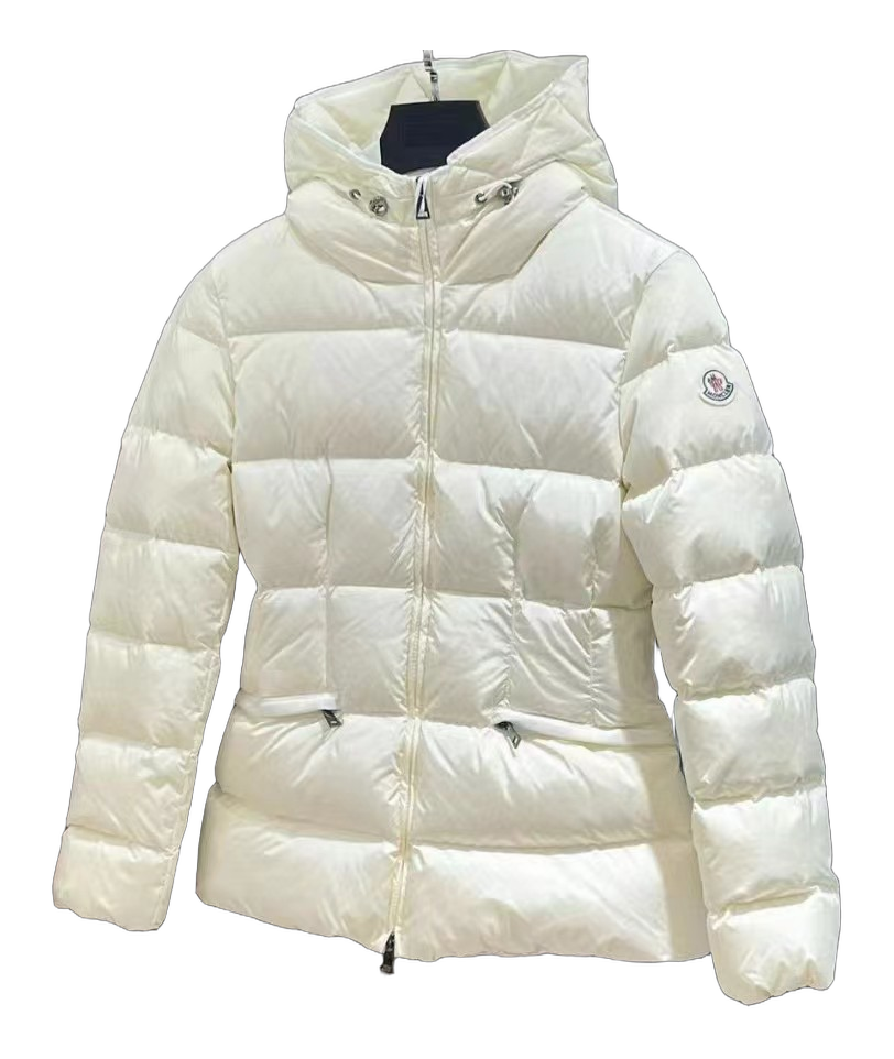 Moncler Fitted Hooded Short Puffer Jacket | Ivory | Tailored Fit