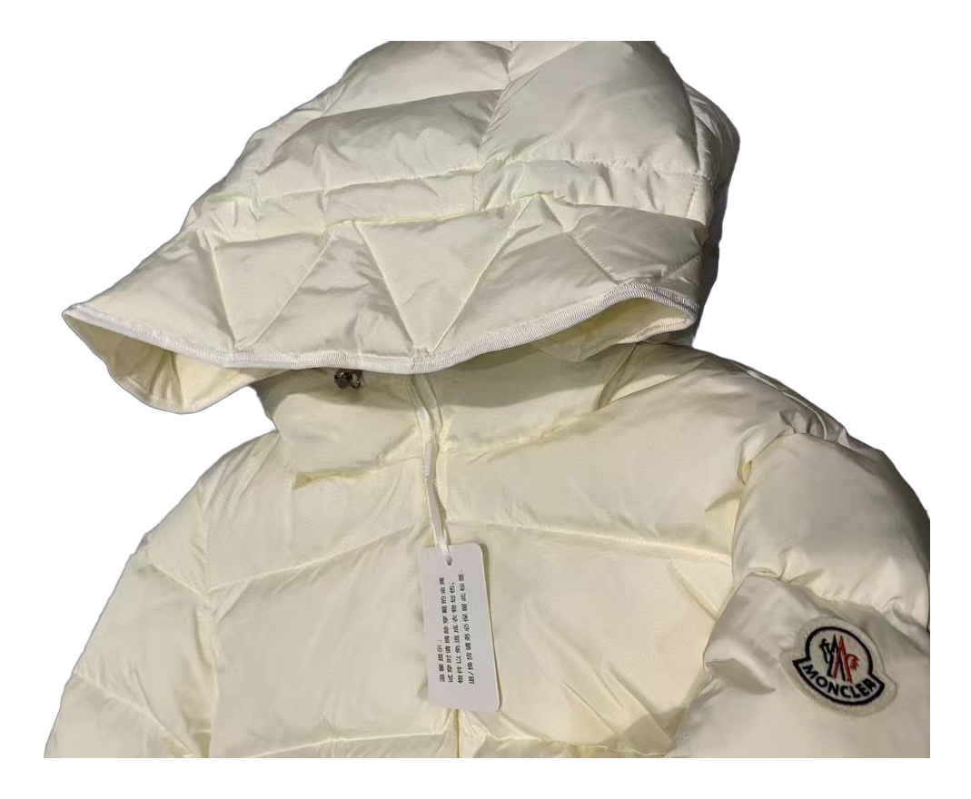 Moncler Fitted Hooded Short Puffer Jacket | Ivory | Tailored Fit