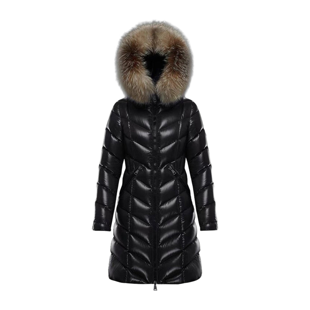 Moncler Fulmarus Chevron-Quilted Fur-Trim Long Coat | Premium Down | Full Length