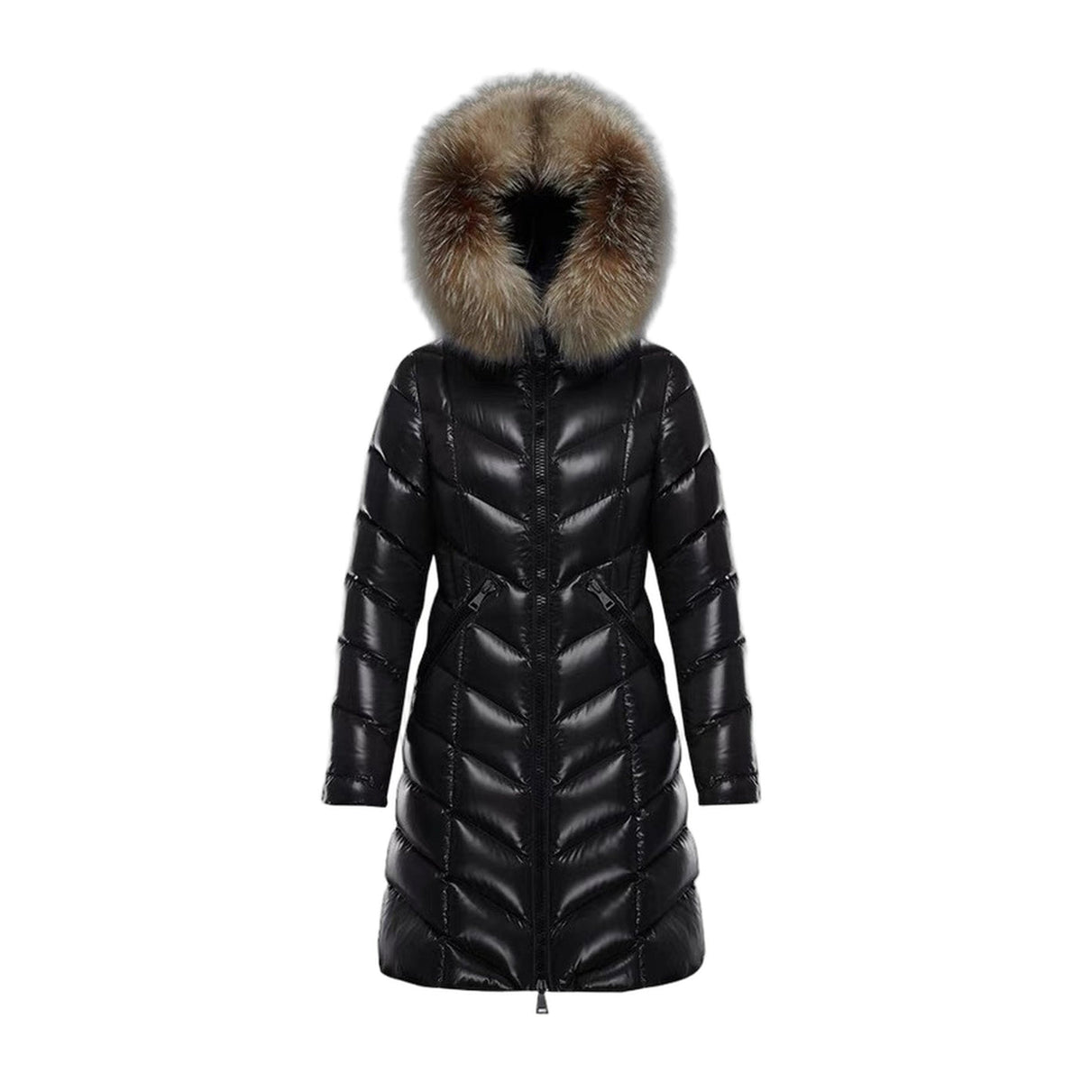 Moncler Fulmarus Chevron-Quilted Fur-Trim Long Coat | Premium Down | Full Length