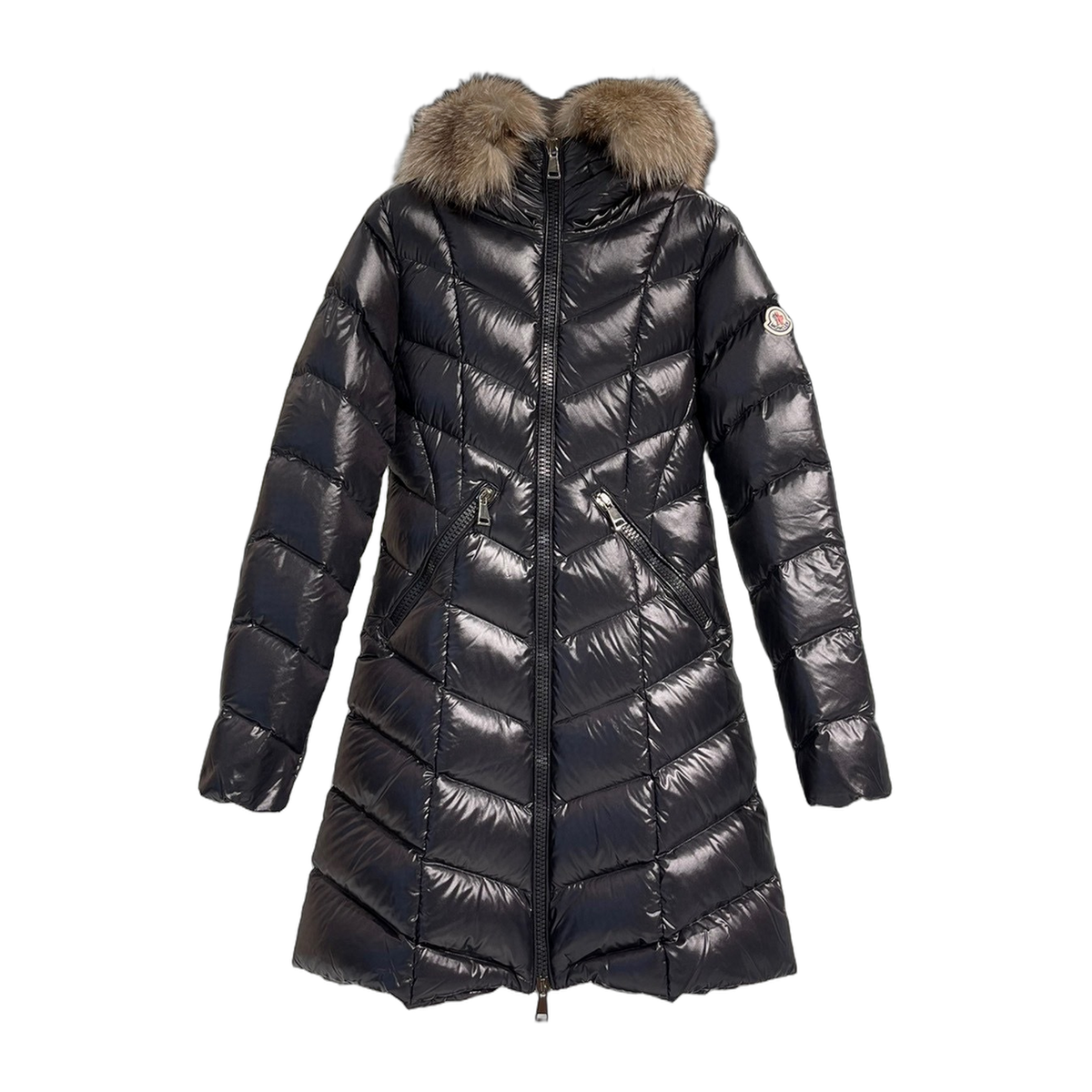 Moncler Fulmarus Chevron-Quilted Fur-Trim Long Coat | Premium Down | Full Length