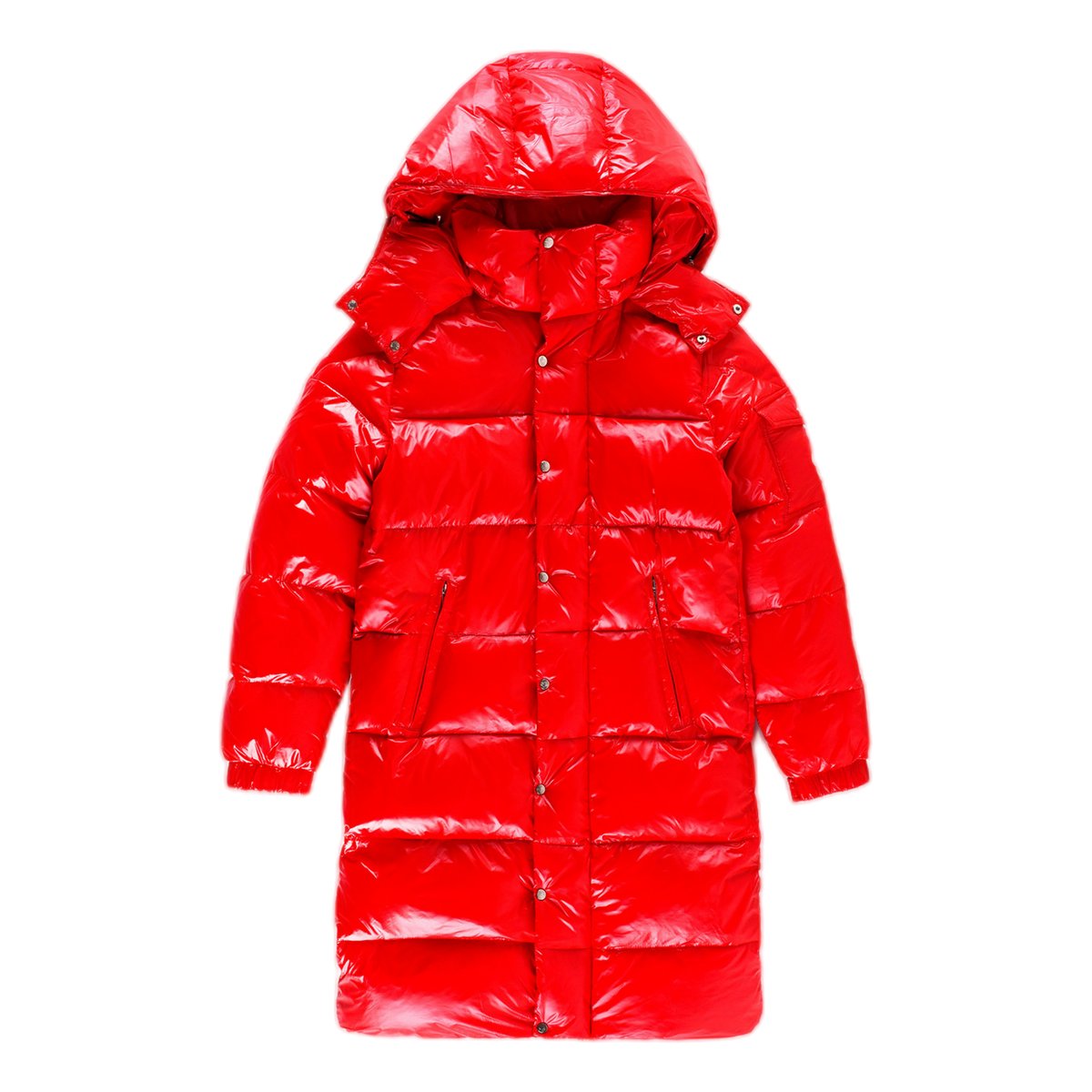 Moncler Hanoverian Glossy Hooded Long Puffer Coat | Red | Full Length