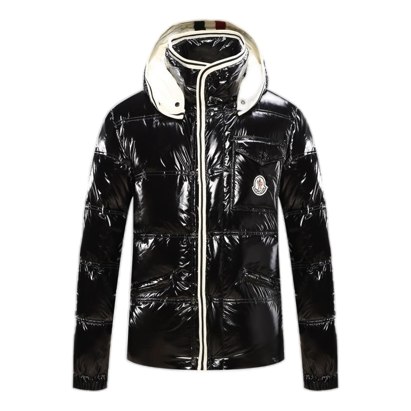 Moncler Contrast-Trim Glossy Hooded Puffer Jacket | Premium Down | Graphic Detail