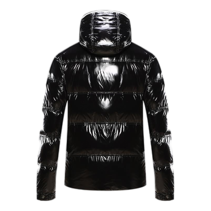 Moncler Contrast-Trim Glossy Hooded Puffer Jacket | Premium Down | Graphic Detail