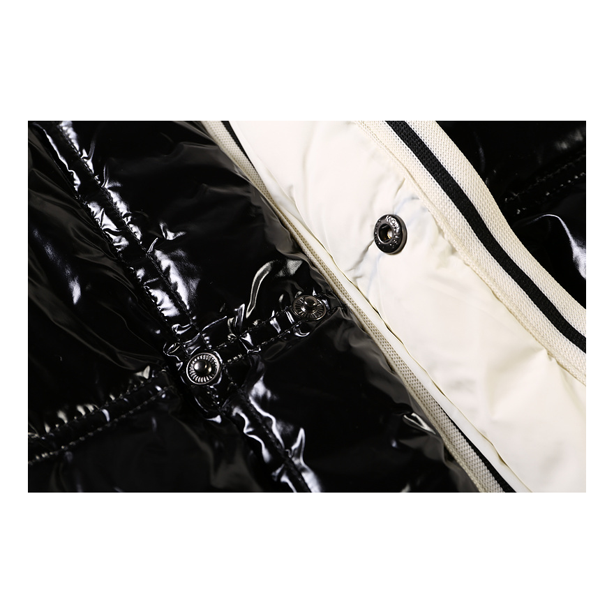 Moncler Contrast-Trim Glossy Hooded Puffer Jacket | Premium Down | Graphic Detail