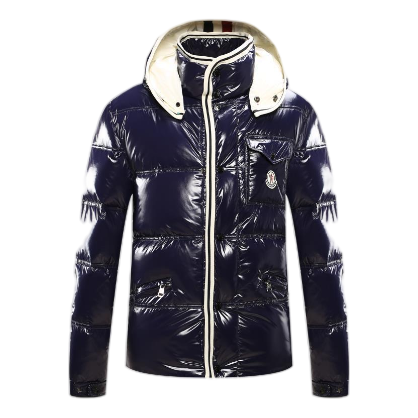Moncler Contrast-Trim Glossy Hooded Puffer Jacket | Premium Down | Graphic Detail