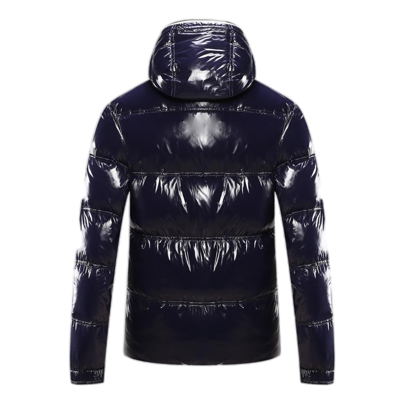 Moncler Contrast-Trim Glossy Hooded Puffer Jacket | Premium Down | Graphic Detail