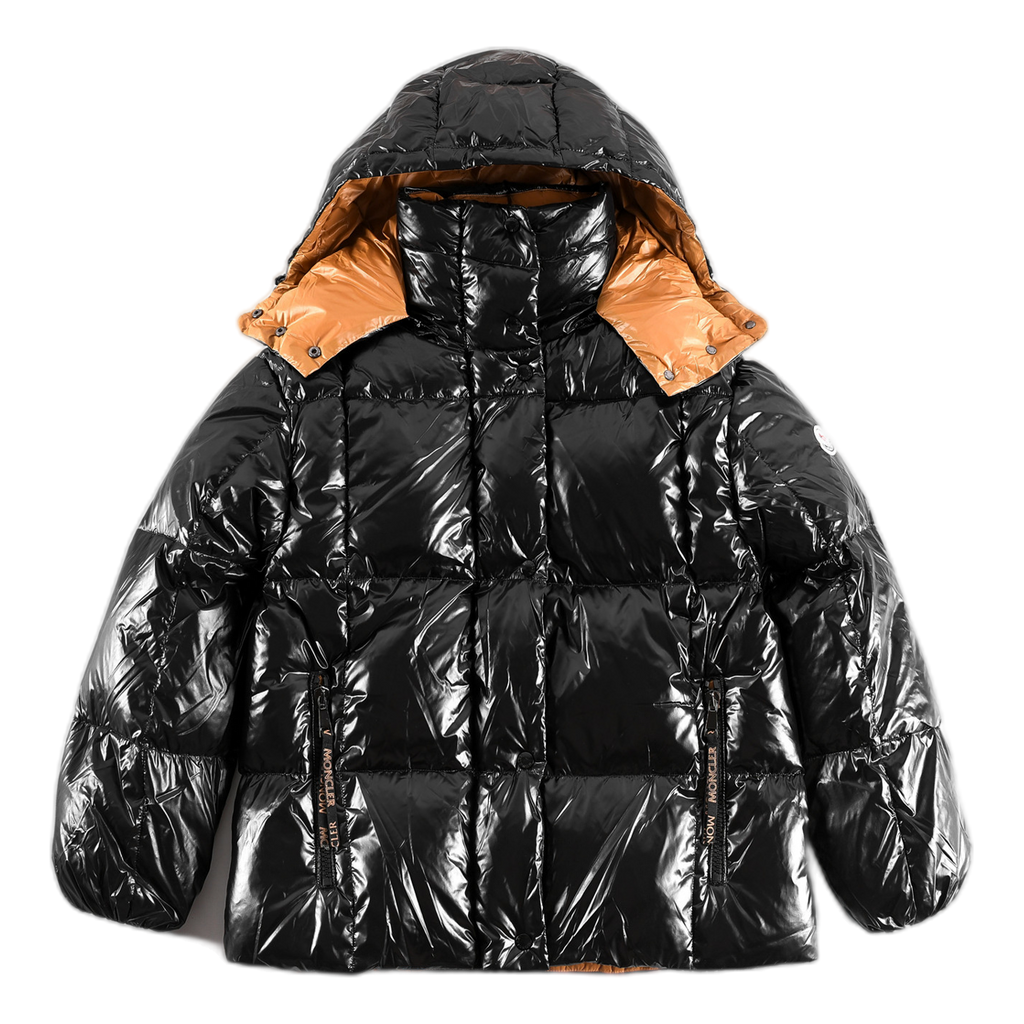 Moncler Copper-Lined Glossy Short Puffer Jacket | Black | Cropped Silhouette