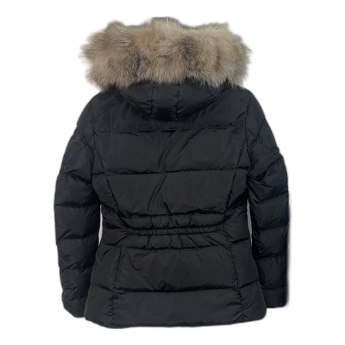 Moncler Cinched-Waist Fur-Trim Hooded Puffer Jacket | Black | Sculpted Silhouette