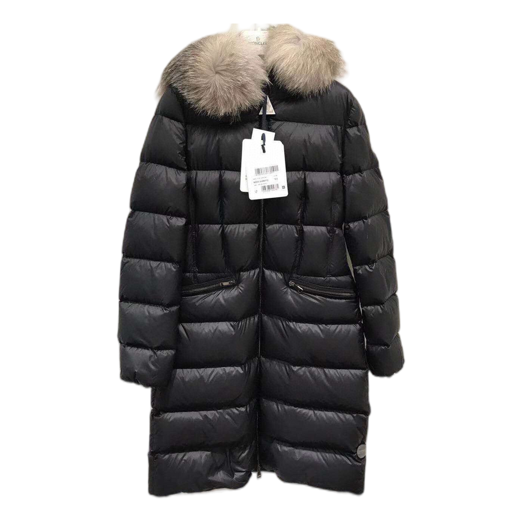 Moncler Four-Pocket Fur-Trim Hooded Long Puffer Coat | Black | Full Length