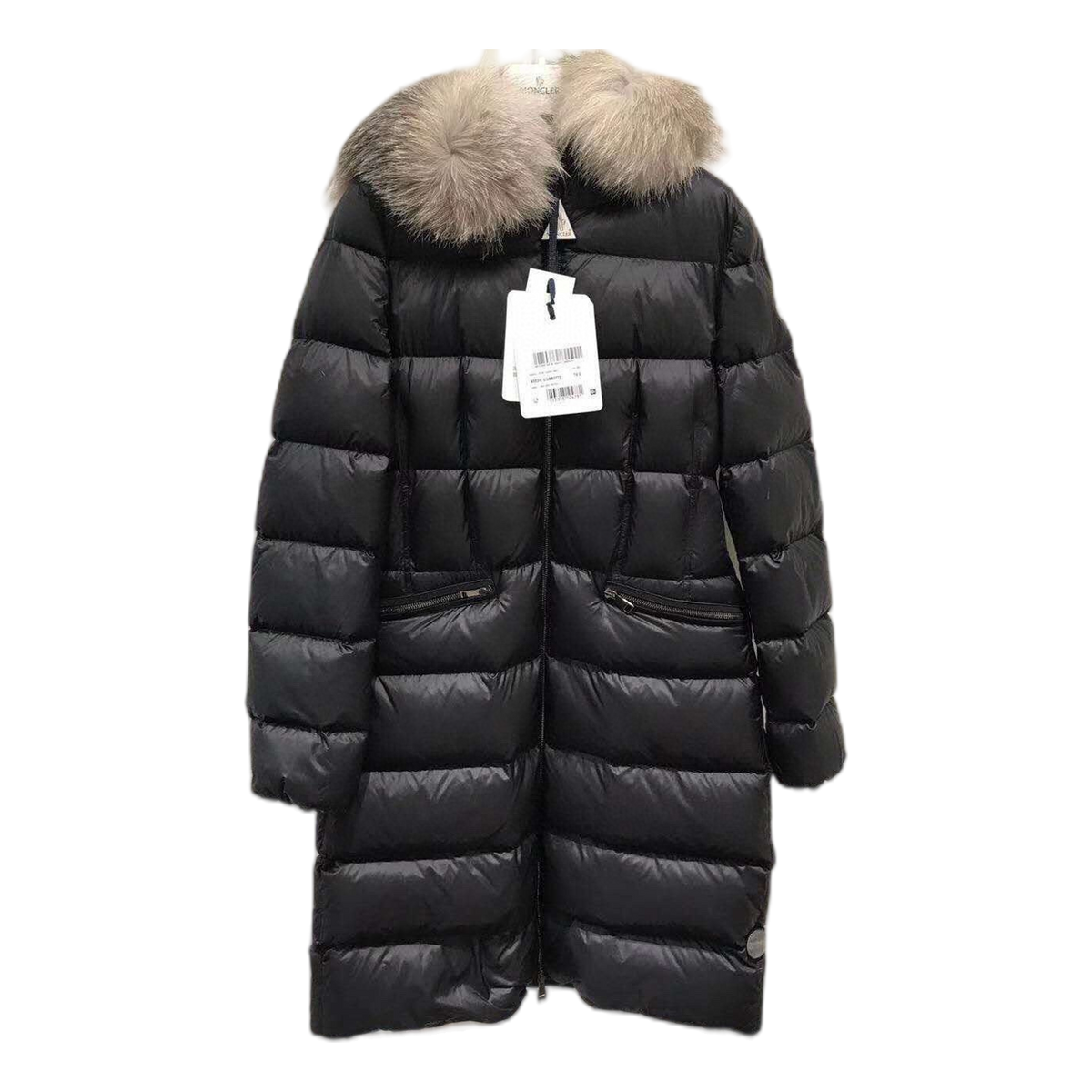 Moncler Four-Pocket Fur-Trim Hooded Long Puffer Coat | Black | Full Length