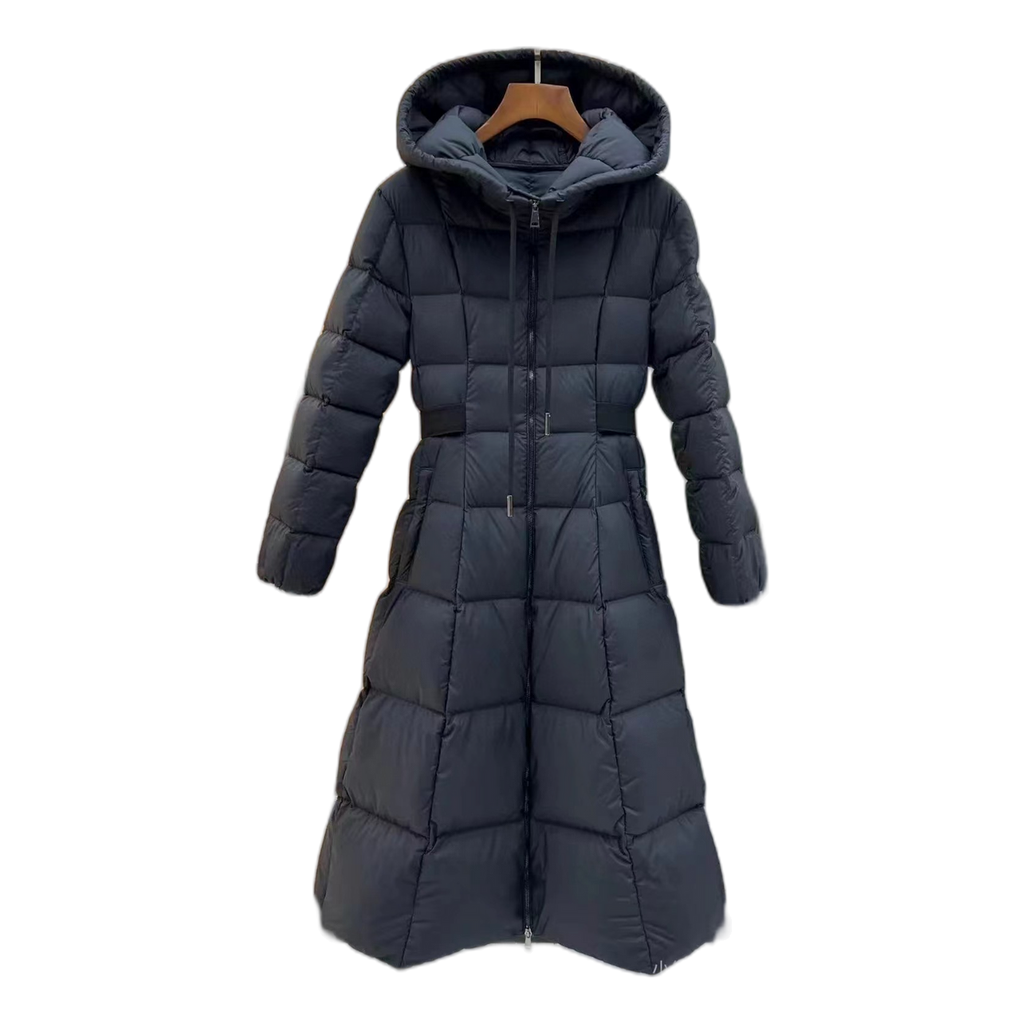 Moncler Drawstring-Hood Fitted Long Puffer Coat | Black | Full Length
