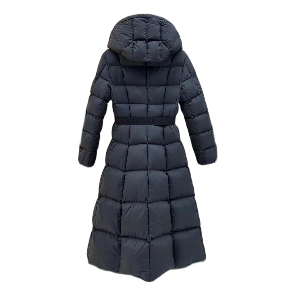 Moncler Drawstring-Hood Fitted Long Puffer Coat | Black | Full Length