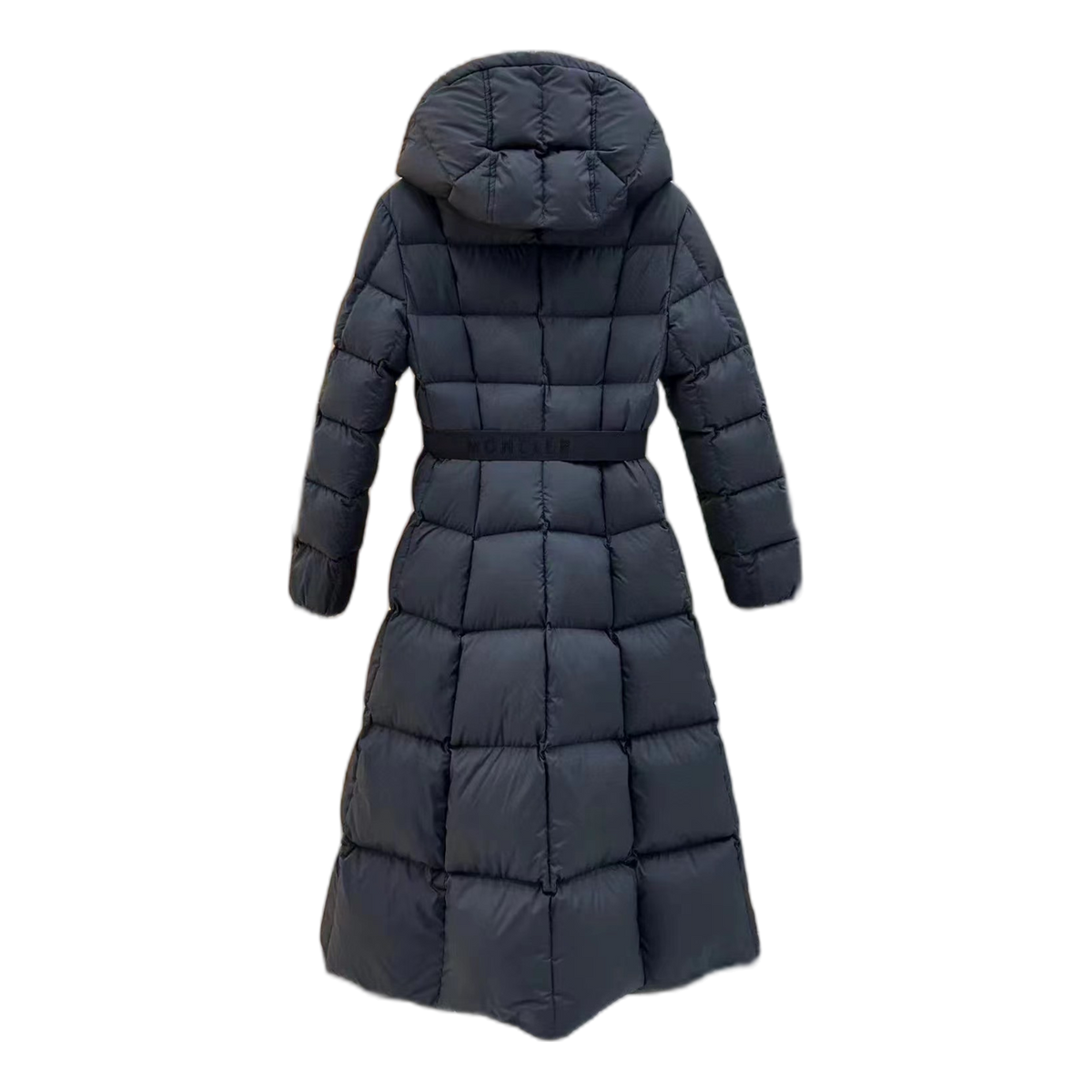 Moncler Drawstring-Hood Fitted Long Puffer Coat | Black | Full Length