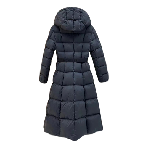 Moncler Drawstring-Hood Fitted Long Puffer Coat | Black | Full Length