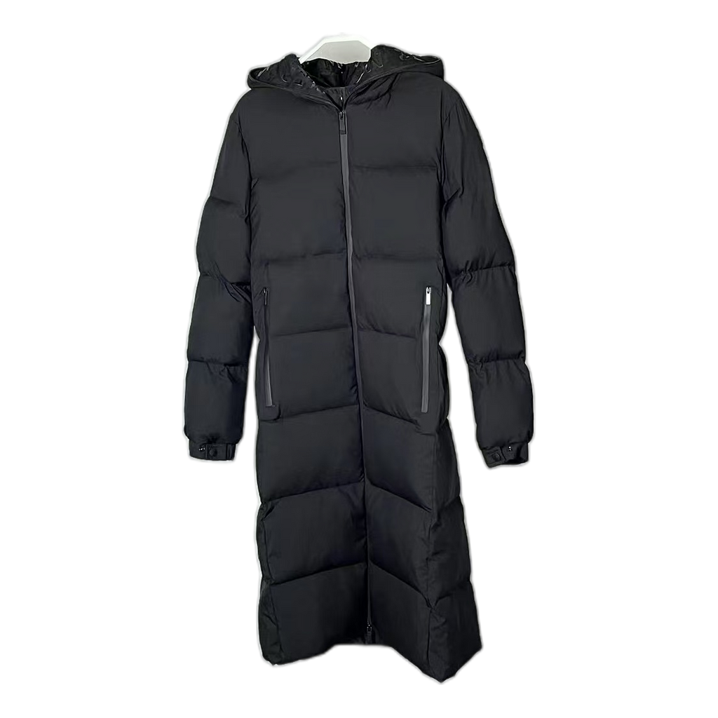 Moncler Matte Zip-Front Hooded Long Puffer Coat | Black | Premium Down