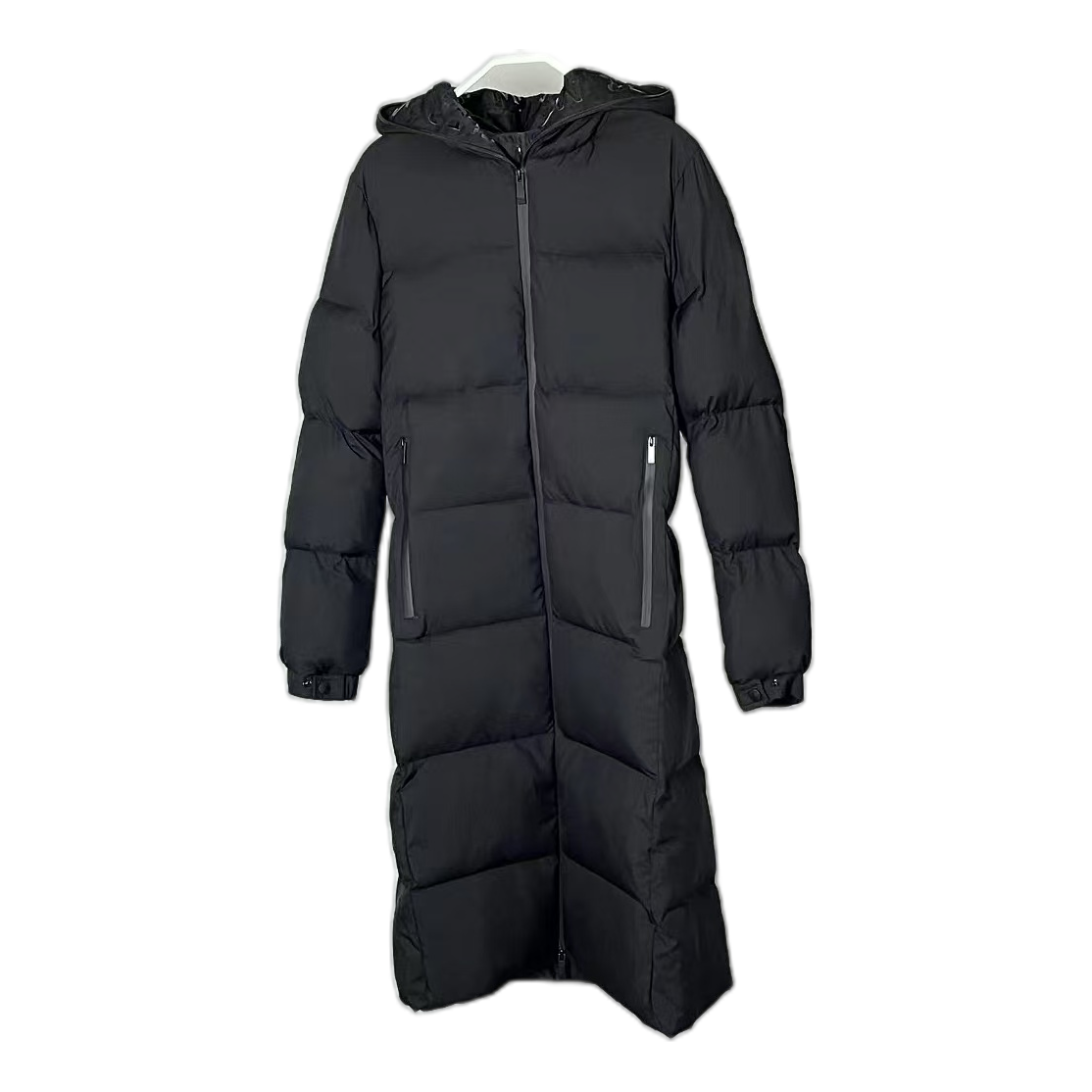 Moncler Matte Zip-Front Hooded Long Puffer Coat | Black | Premium Down
