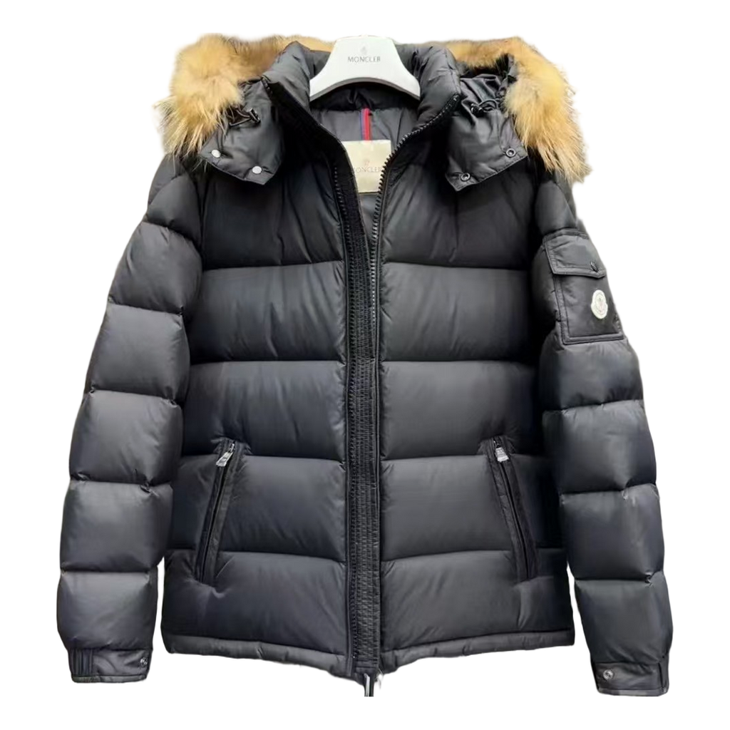 Moncler Fur-Trim Hooded Puffer Jacket | Black | Full Length