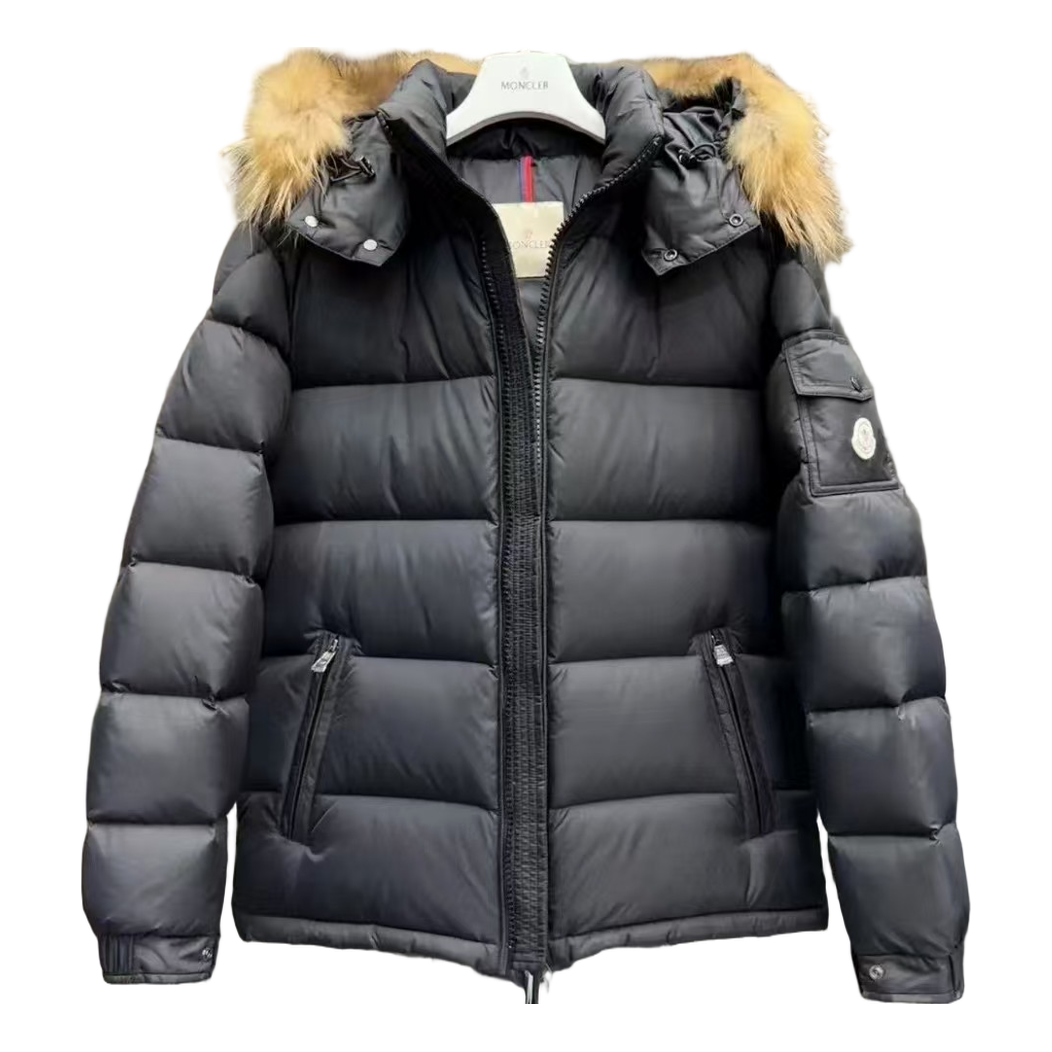 Moncler Fur-Trim Hooded Puffer Jacket | Black | Full Length