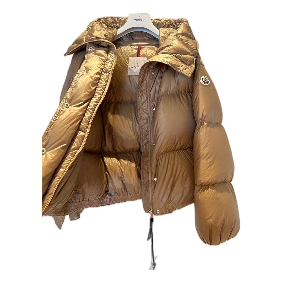Moncler Borey Hooded Puffer Jacket | Bronze | Burnished Metallic Finish