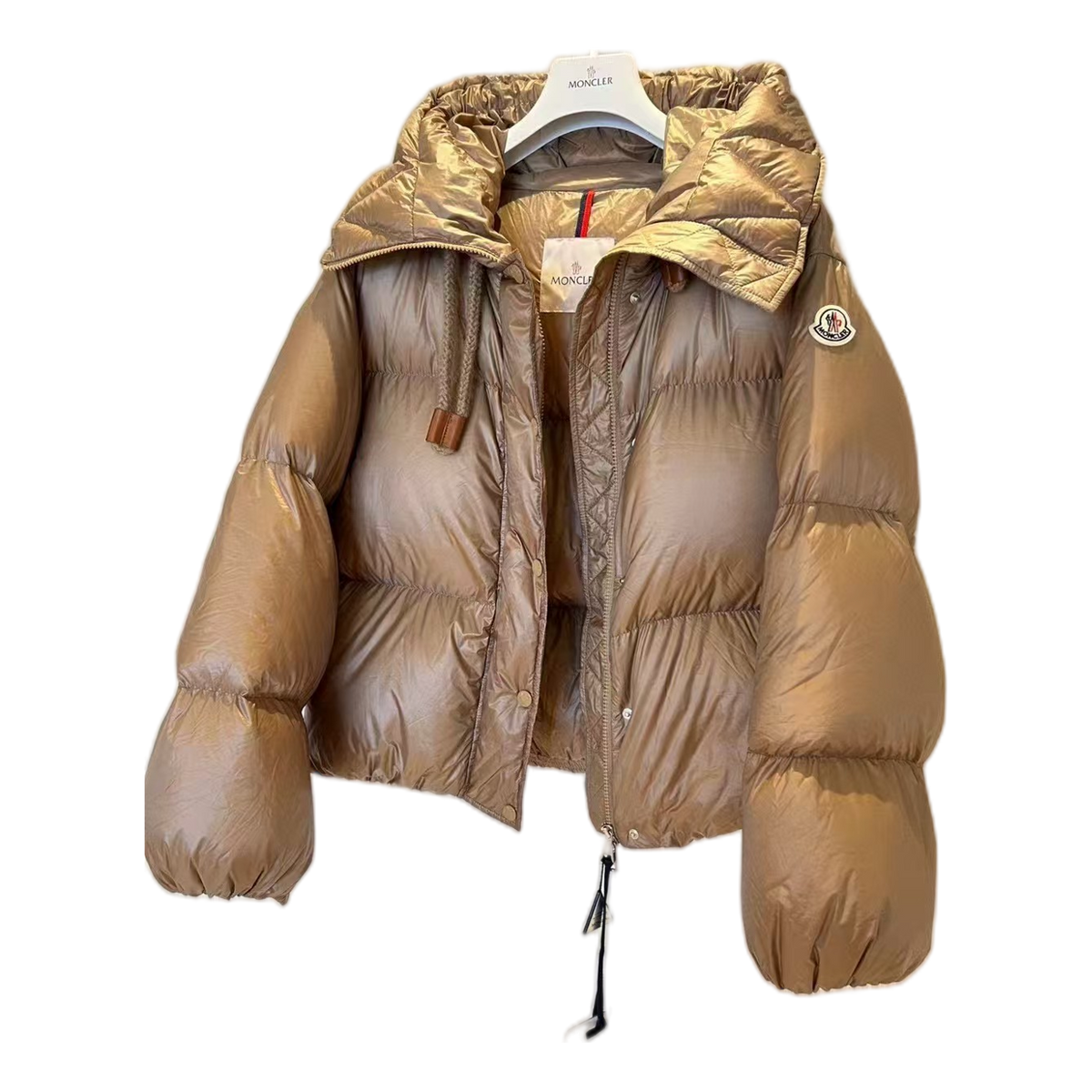 Moncler Borey Hooded Puffer Jacket | Bronze | Burnished Metallic Finish