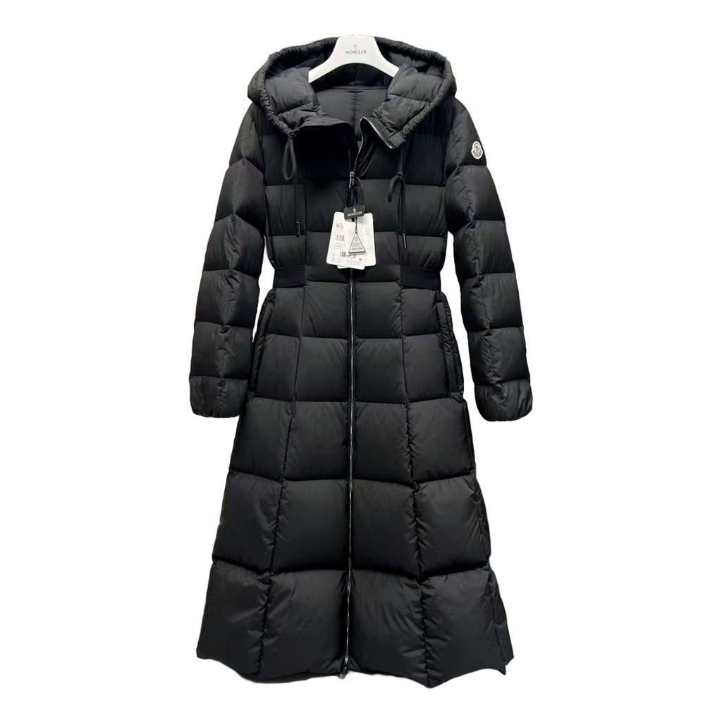 Moncler Fitted Long Hooded Puffer Coat | Black | Tailored Fit