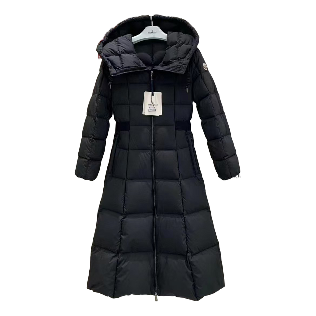 Moncler Fitted Long Hooded Puffer Coat | Black | Tailored Fit