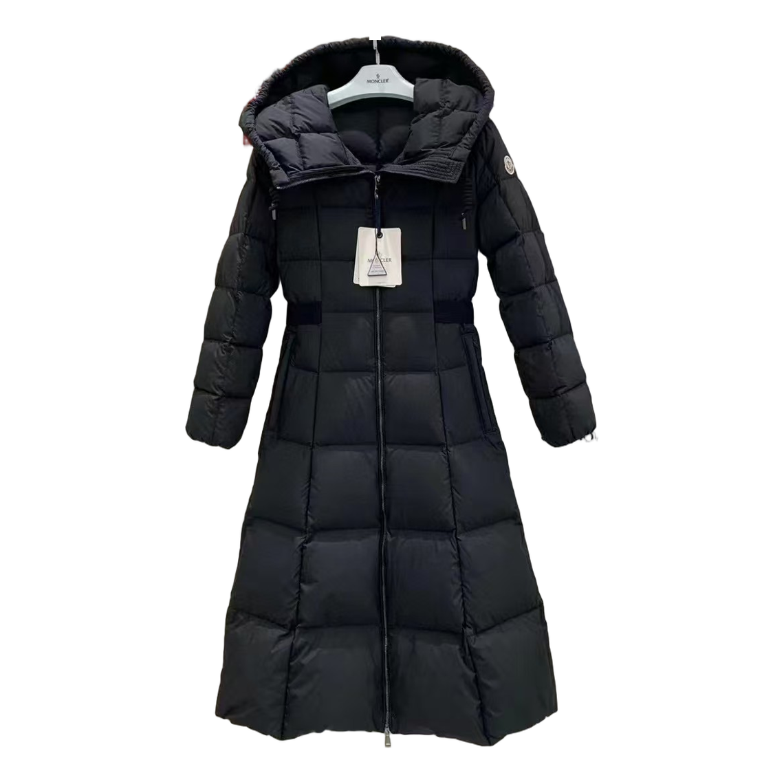 Moncler Fitted Long Hooded Puffer Coat | Black | Tailored Fit