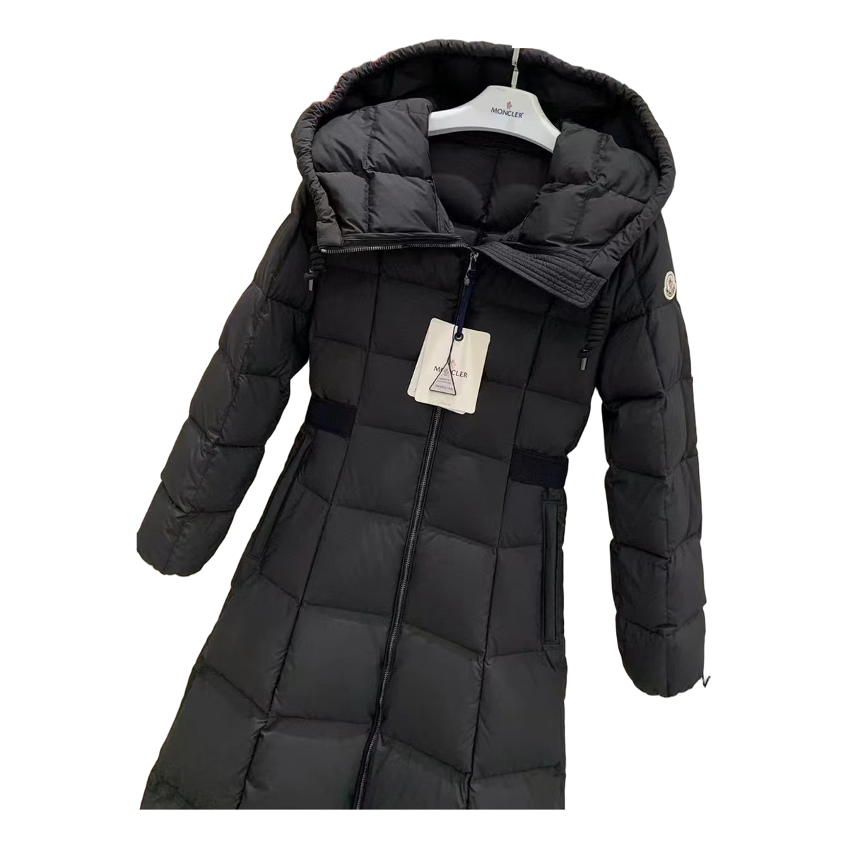 Moncler Fitted Long Hooded Puffer Coat | Black | Tailored Fit