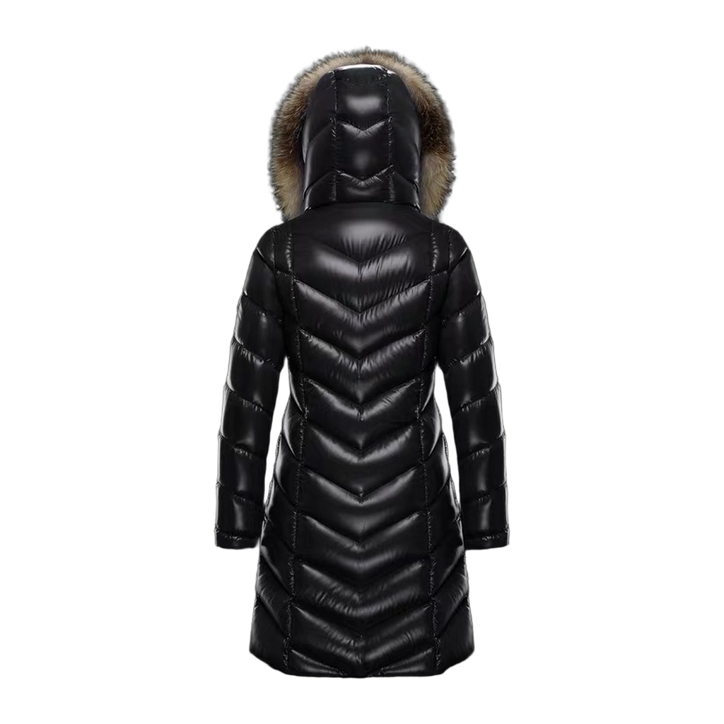 Moncler Fulmarus Chevron-Quilted Fur-Trim Long Coat | Premium Down | Full Length