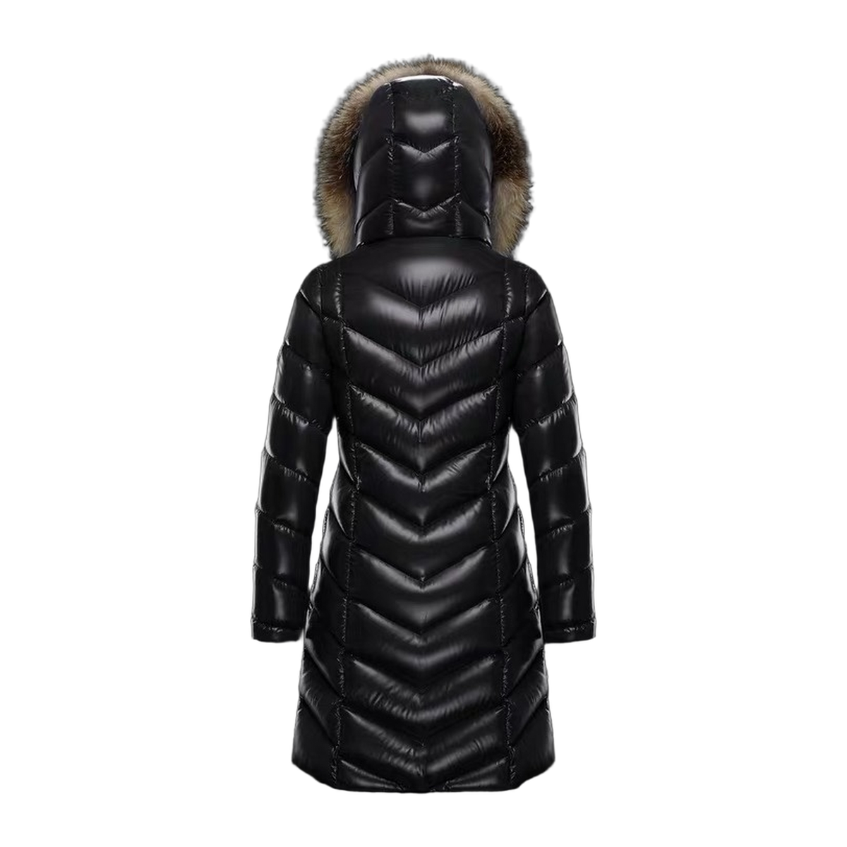 Moncler Fulmarus Chevron-Quilted Fur-Trim Long Coat | Premium Down | Full Length