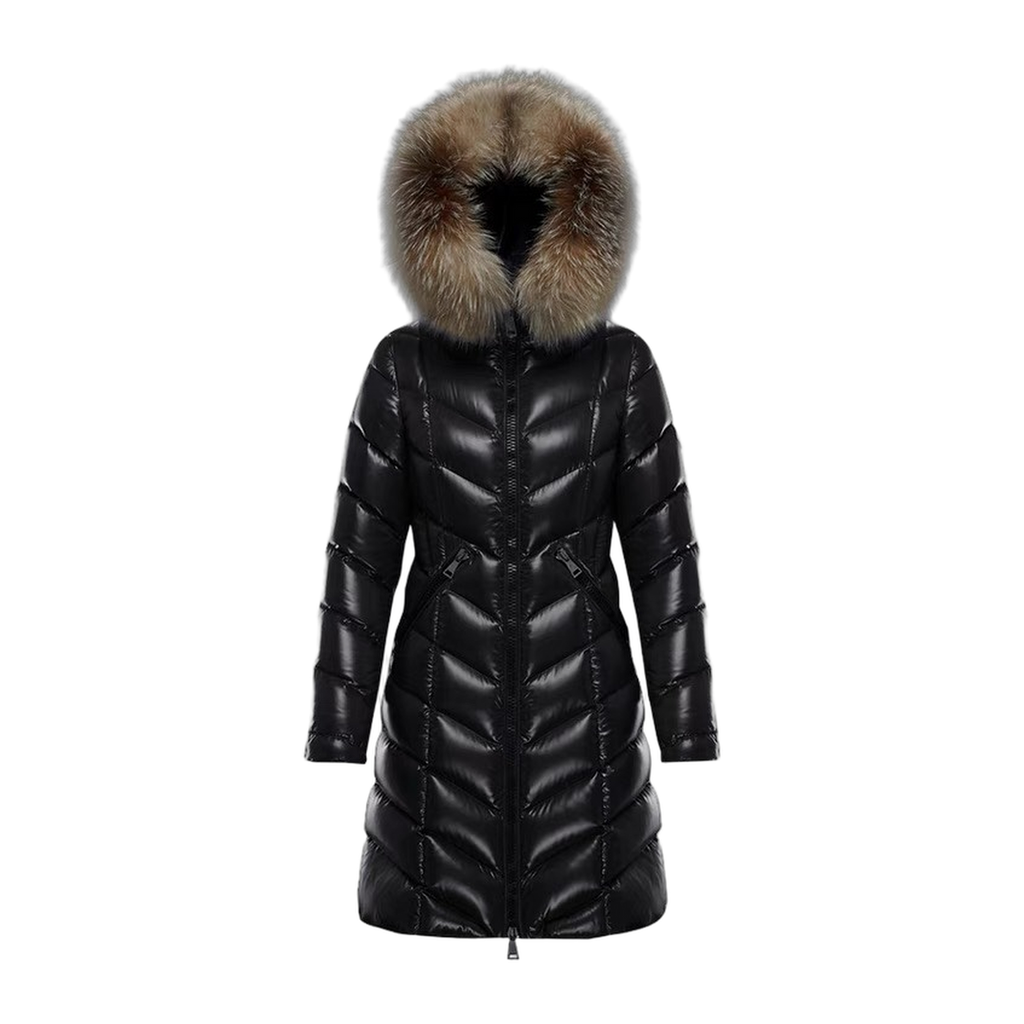 Moncler Fulmarus Chevron-Quilted Fur-Trim Long Coat | Premium Down | Full Length