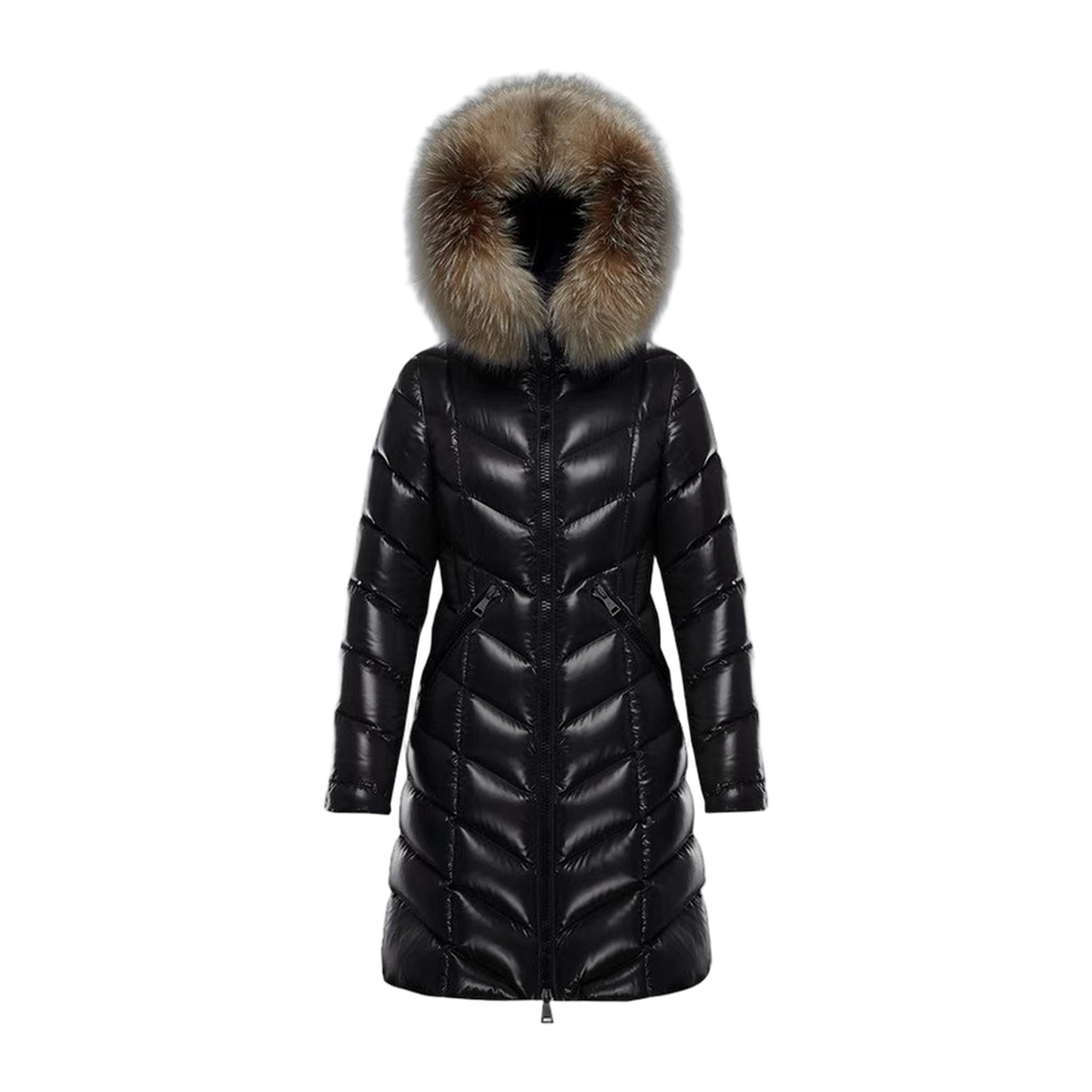 Moncler Fulmarus Chevron-Quilted Fur-Trim Long Coat | Premium Down | Full Length