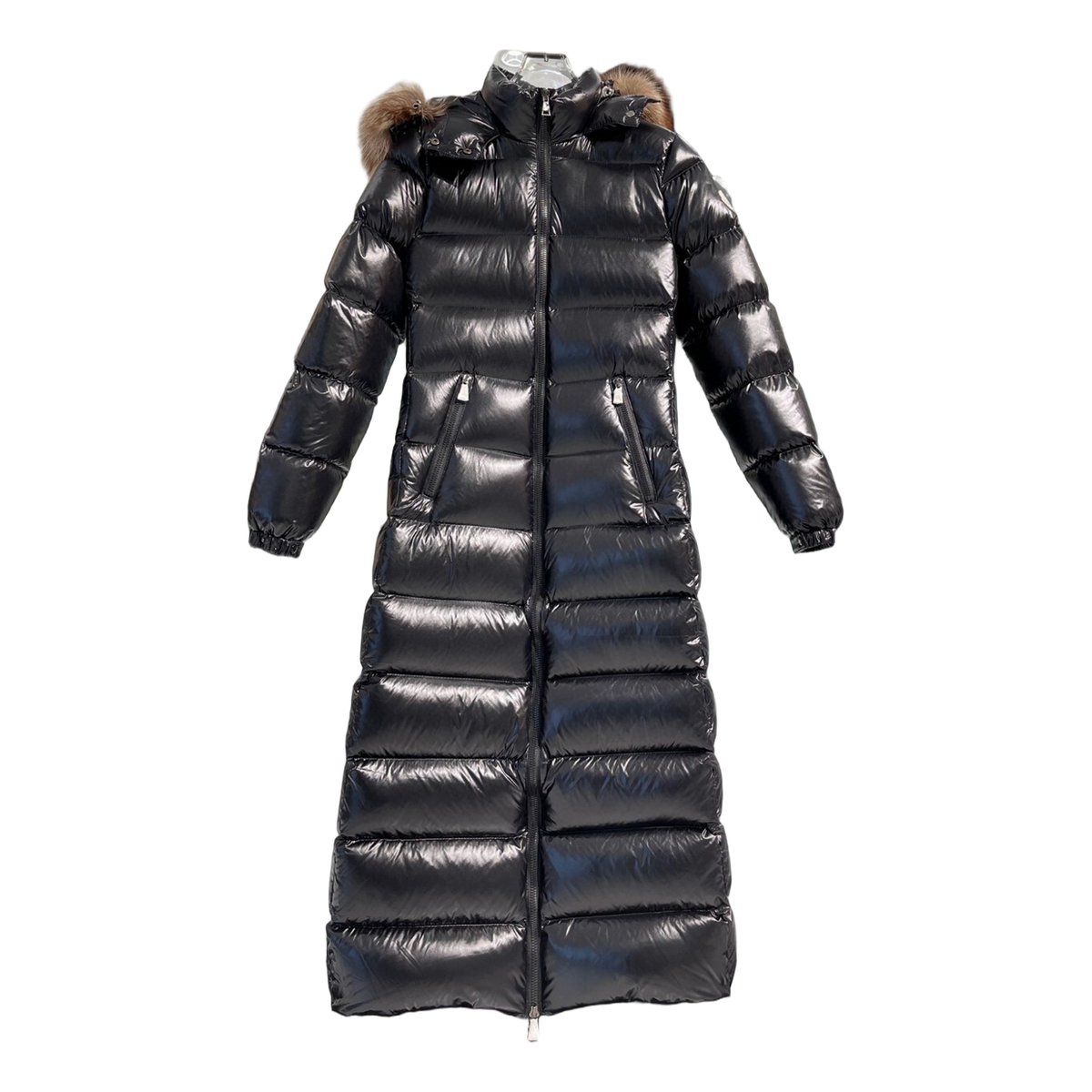 Moncler Glossy Fur-Trim Hooded Long Puffer Coat | Premium Down | Full Length