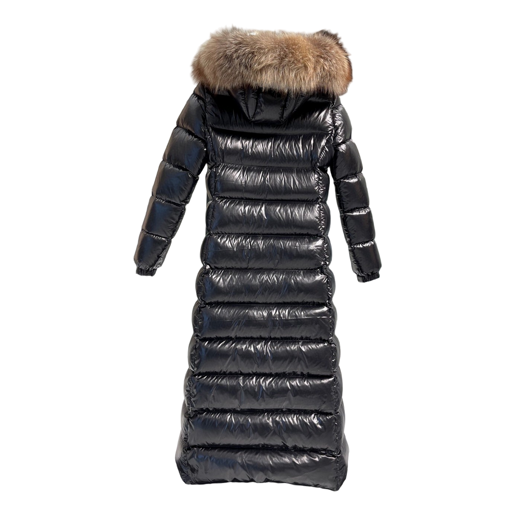 Moncler Glossy Fur-Trim Hooded Long Puffer Coat | Premium Down | Full Length
