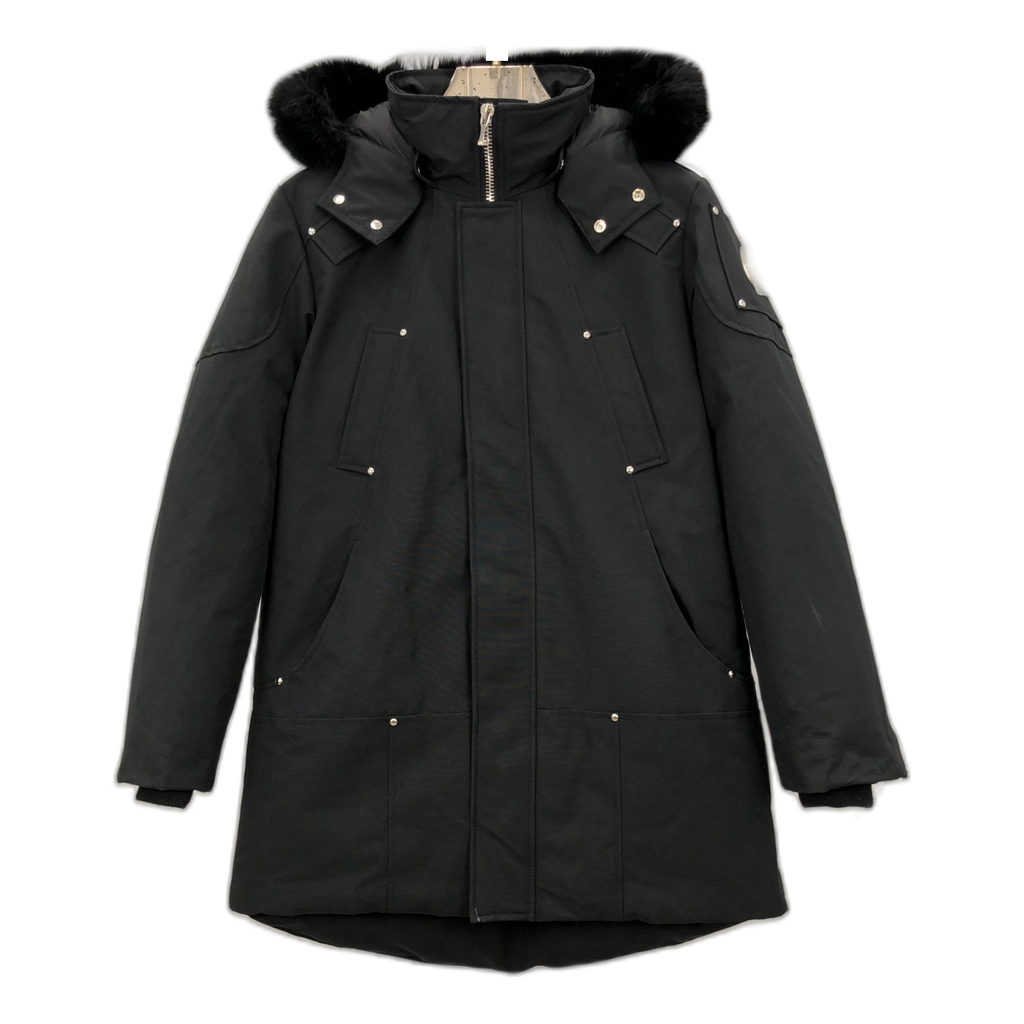 Moose Knuckles Curved-Hem Fur-Trim Hooded Parka | Black | Canadian Down
