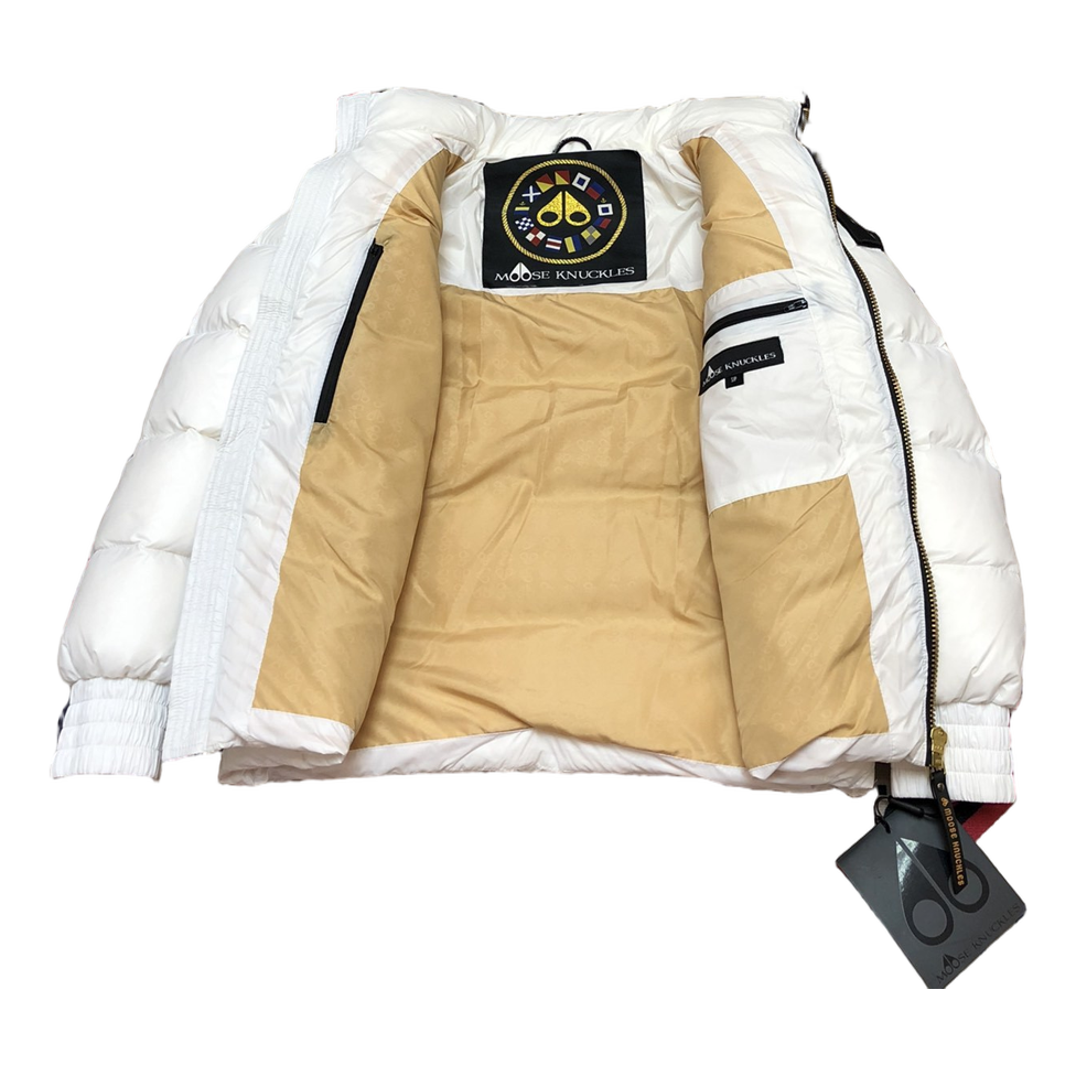 Moose Knuckles Logo-Zip Quilted Puffer Bomber | Off White | Canadian Down